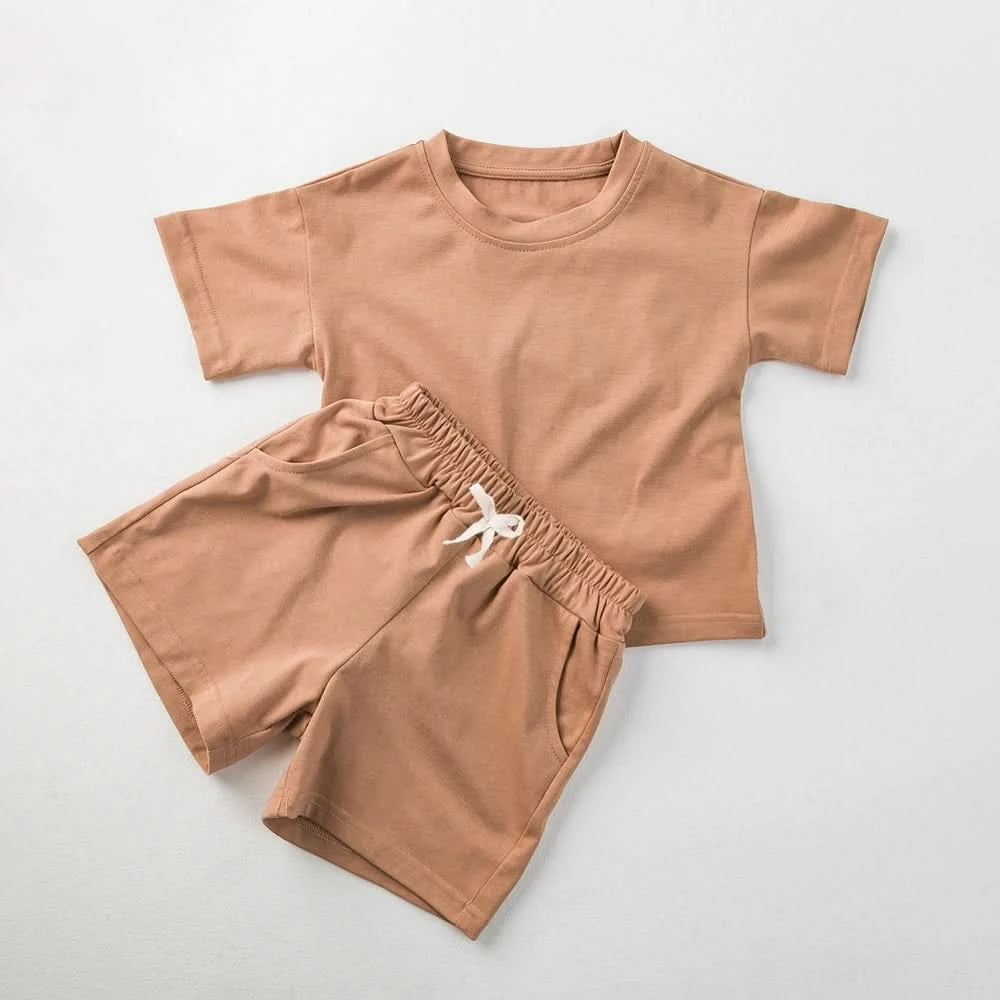 2PCS Children Cotton Clothes Sets Summer Shorts Sleeves Shorts Boys And Girls Casual Suit Fashion Comfort Outfits - M & M Global