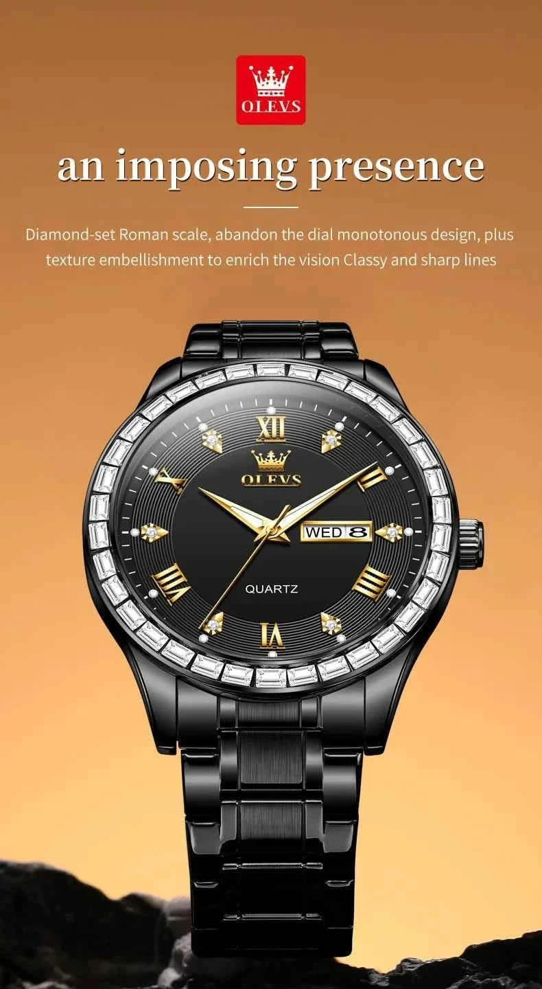 OLEVS 9906 Quartz Men's Watch Classic Fashion Men's Business Waterproof Stainless Steel Diamond dial Top Luxury Brand Men Watch - M & M Global