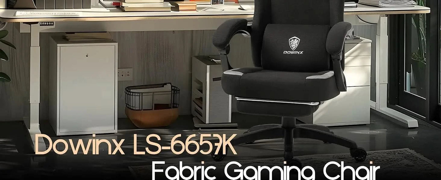 Dowinx Fabric Gaming Chair with Pocket Spring Cushion,Breathable Computer Chair with Massage Lumbar Support and Footrest
