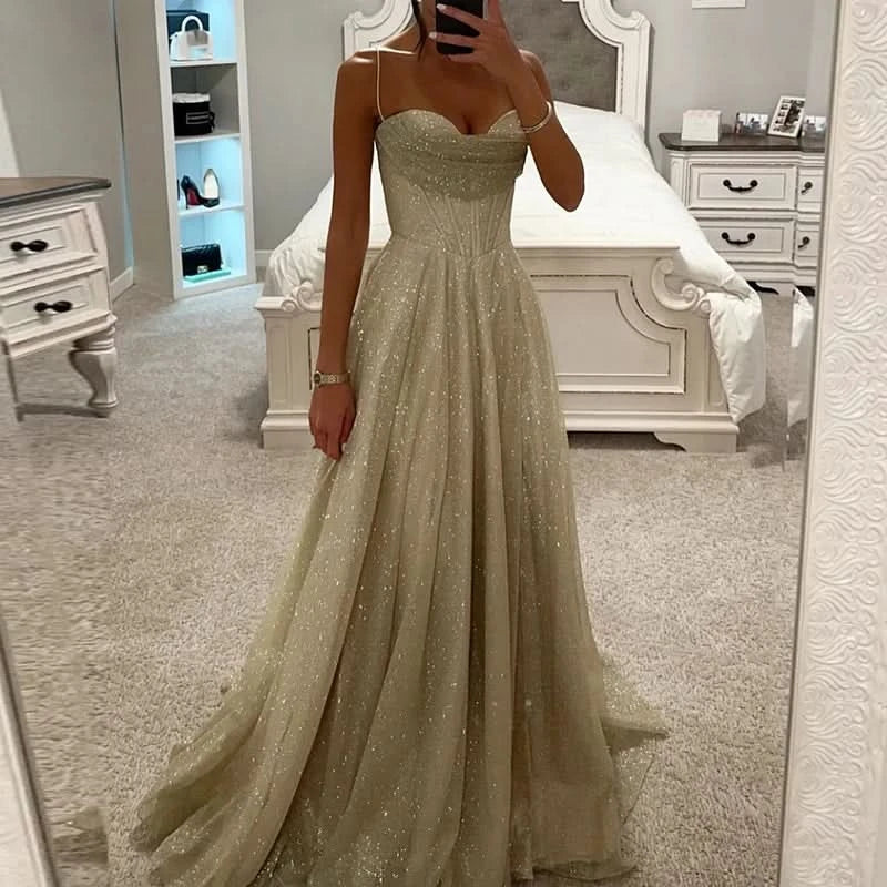 Women Hollow Sleeveless Mesh Evening Dress Bronzing High Waist Pleated Long Dress Birthday Party Dress Elegant Fashion New 2024 - M & M Global