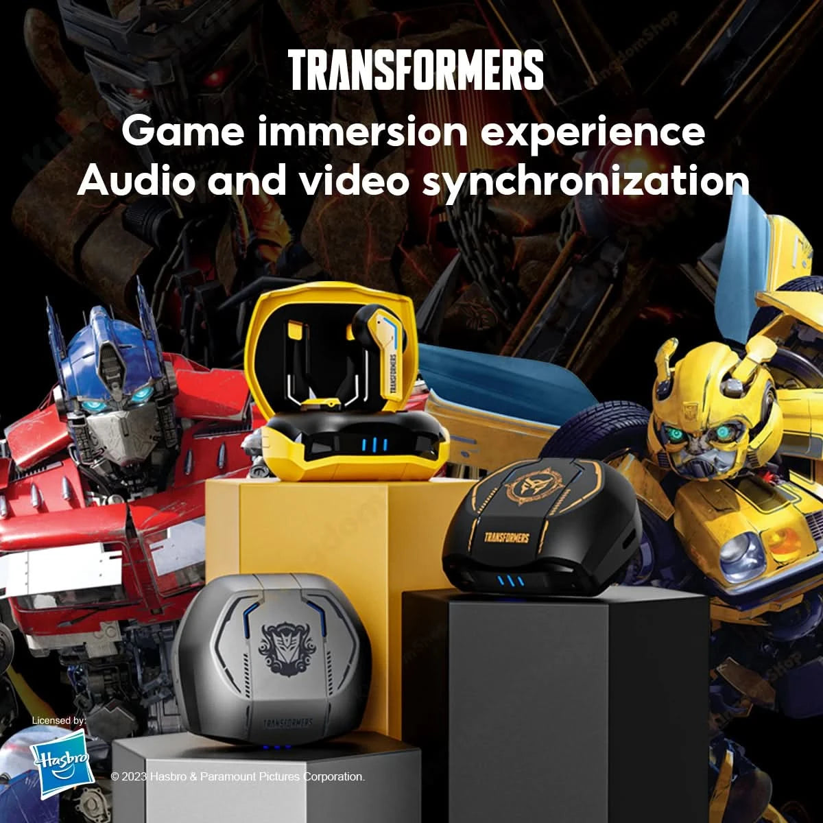 Ship From US Transformers TF-T06 Bluetooth Earphones Gaming Headset Low Latency with Mic Headphones HD Call Wireless Earbuds