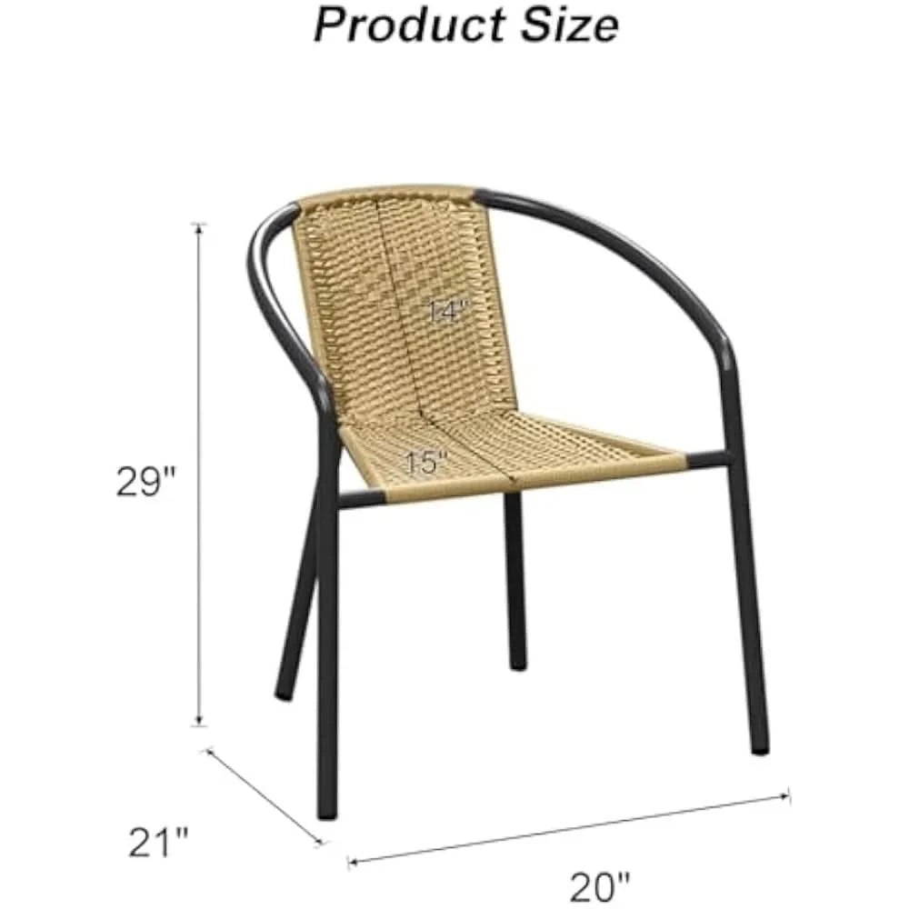 4 Pack Patio Stackable Rattan Chairs, Indoor-Outdoor Restaurant Wicker Dining All-Weather Armchair Stack Chair (Beige)