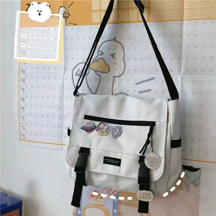 Harajuku Versatile Messenger Bag, Retro Street Crossbody Bag, Student School Canvas Bag,Casual Large Capacity Shoulder Bag - M & M Global