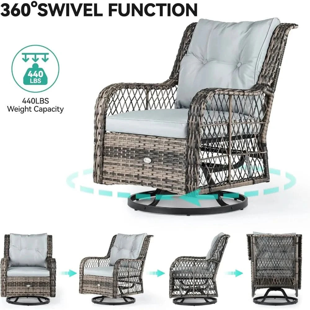 3 Piece Patio Outdoor Swivel Glider Rocker Wicker Patio Bistro Rocking Set with Wood-Grain Table for Garden, Backyard and Balco