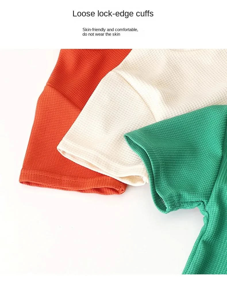 New Summer Children's Casual Set for Boys Girls Loose Short Sleeved Waffle Breathable and Comfortable Set - M & M Global