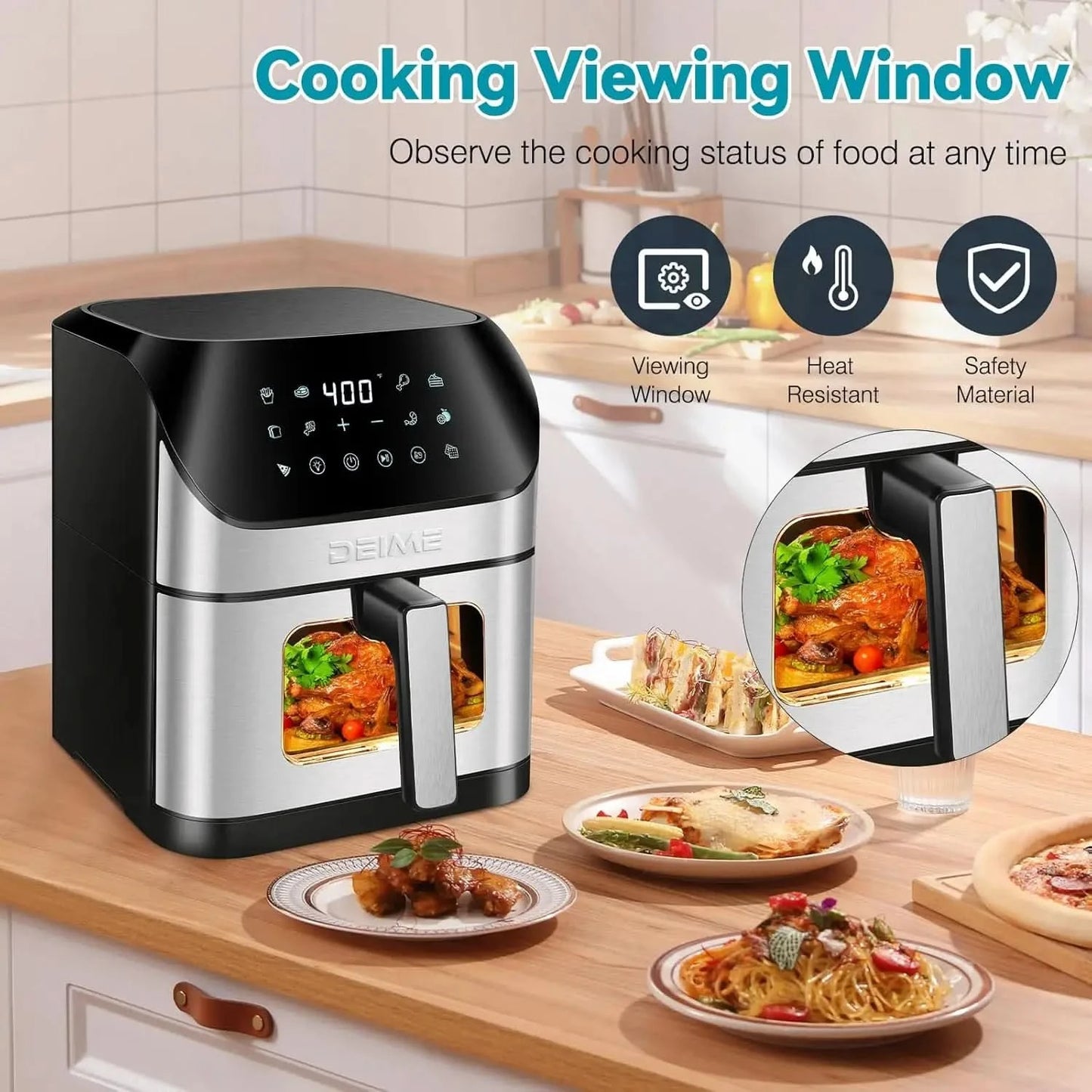 Air Fryer 6.2 QT Oilless 1500W Large Capacity Oven Air Fryers Healthy Cooker with 10 Preset, Visual Cooking Window, Non-Stick Ba - M & M Global
