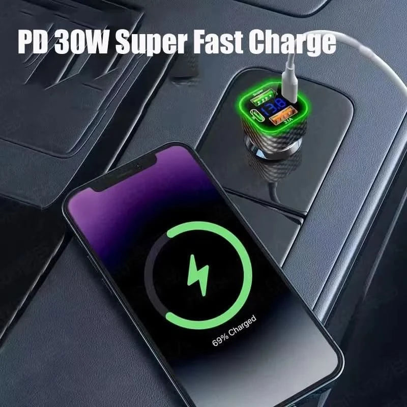 Xiaomi USB C Car Phone Charger Dual PD 4 in 1 with Voltage Display Super Fast Charge Adapter for iPhone Xiaomi Oppo Vivo Samsung - M & M Global
