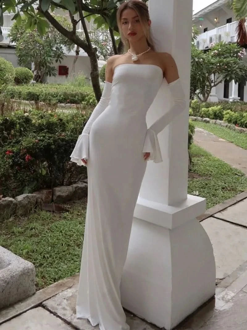 Trendix Black Elegant Evening Dress Women Sexy Off Shoulder Slim High Waist Tube Dresses Beach Party Ruffle Backless Long Dress - M & M Global