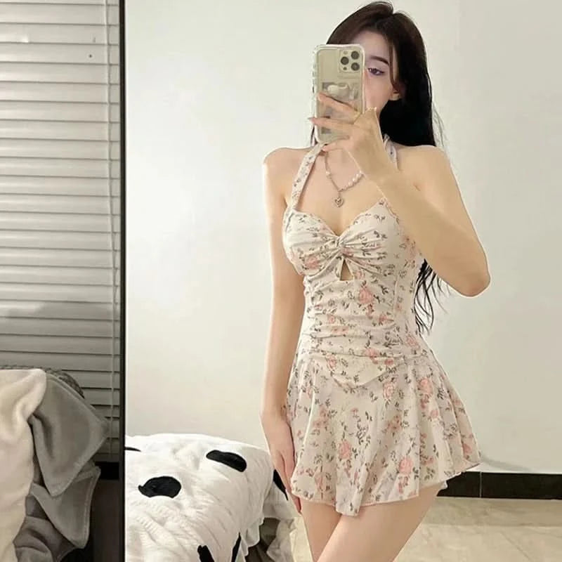 Women Hanging Neck Sweet Cute Swimwear Sexy One-piec Beach Wear Swim Suit Beach Dress Swimsuit High Waist Bathing Suit For Girls - M & M Global