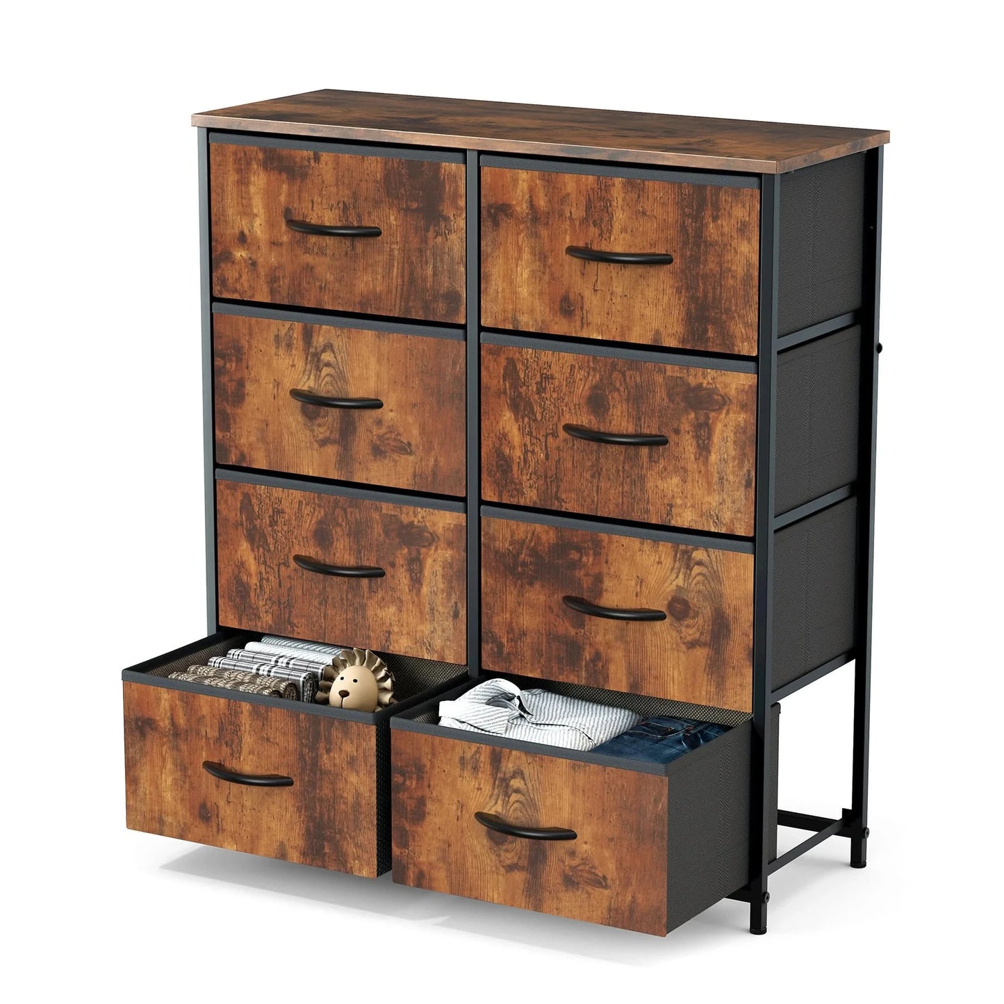 JHK Children's Wardrobe For Bedroom With 8 Fabric Drawers Storage Cabinet Steel Frame Assembly Closet For Clothes Home Furniture