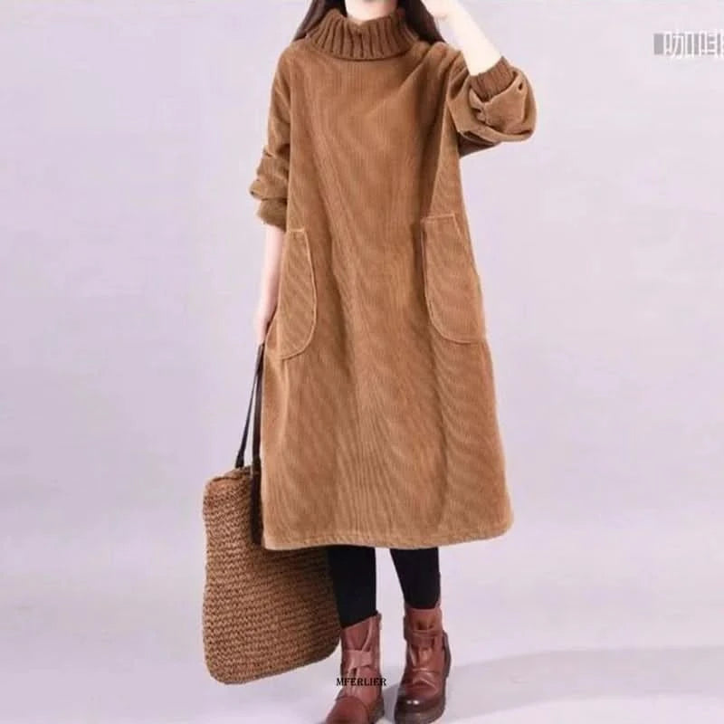 Large Size Women Dress Winter Dress Women Lady Vestidos Long Sleeve Warm Long Dress - M & M Global
