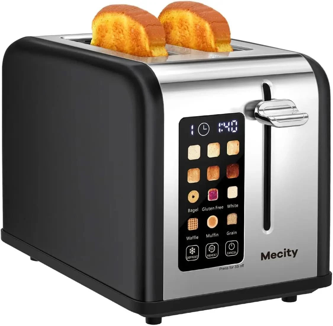 2 Slice Toaster Touch Screen 1.5" Wide Slot, Stainless Steel Smart Bread Toaster for Bagel Muffin Waffle Gluten Free Breads, Tim - M & M Global