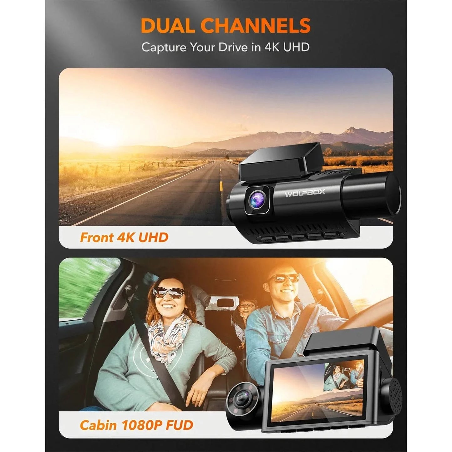 WOLFBOX I07 Dash Cam 3 Channel Dash Camera for Car Front and Rear 4K Dash Camera with GPS WiFi Car Dvr for 170 FOV WDR - M & M Global