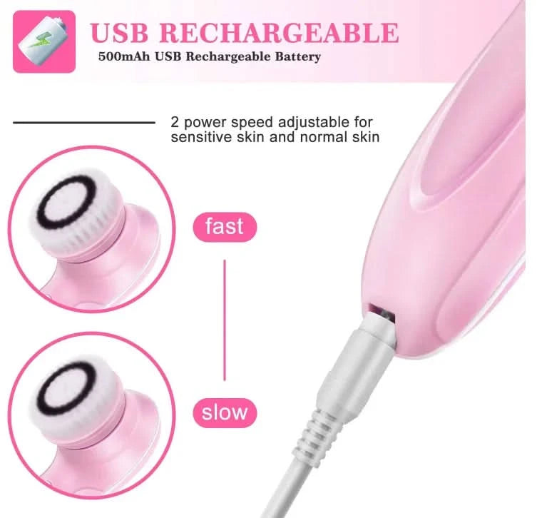 Facial Cleansing Brush Face Scrubber Electric Exfoliating Spin Cleanser Device Waterproof Deep Cleaning Massage Remove Blackhead - M & M Global