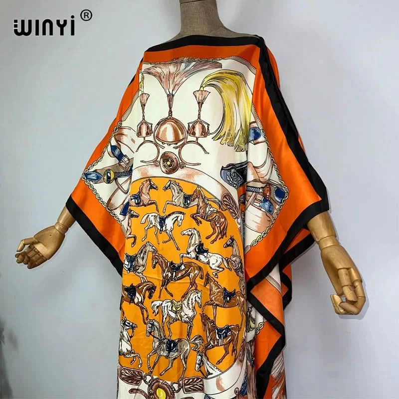 WINYI 2023 new Africa Fashion boho Popular printed twill Kaftan Maxi dress Summer Beach Bohemian Caftan long dress for lady - M & M Global
