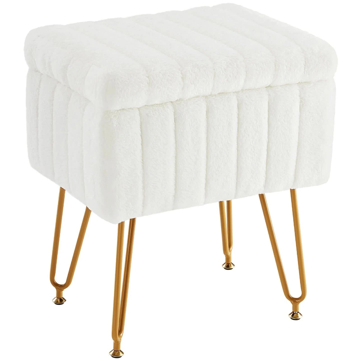 JHK Faux Fur Bedroom seating Hidden Storage Stools Ottomans Padded Makeup with 4 Metal Legs Anti-Slip Adjustable Feet for Home