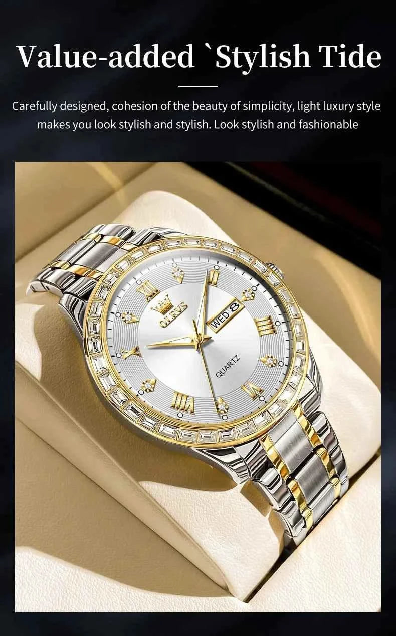 OLEVS 9906 Quartz Men's Watch Classic Fashion Men's Business Waterproof Stainless Steel Diamond dial Top Luxury Brand Men Watch - M & M Global