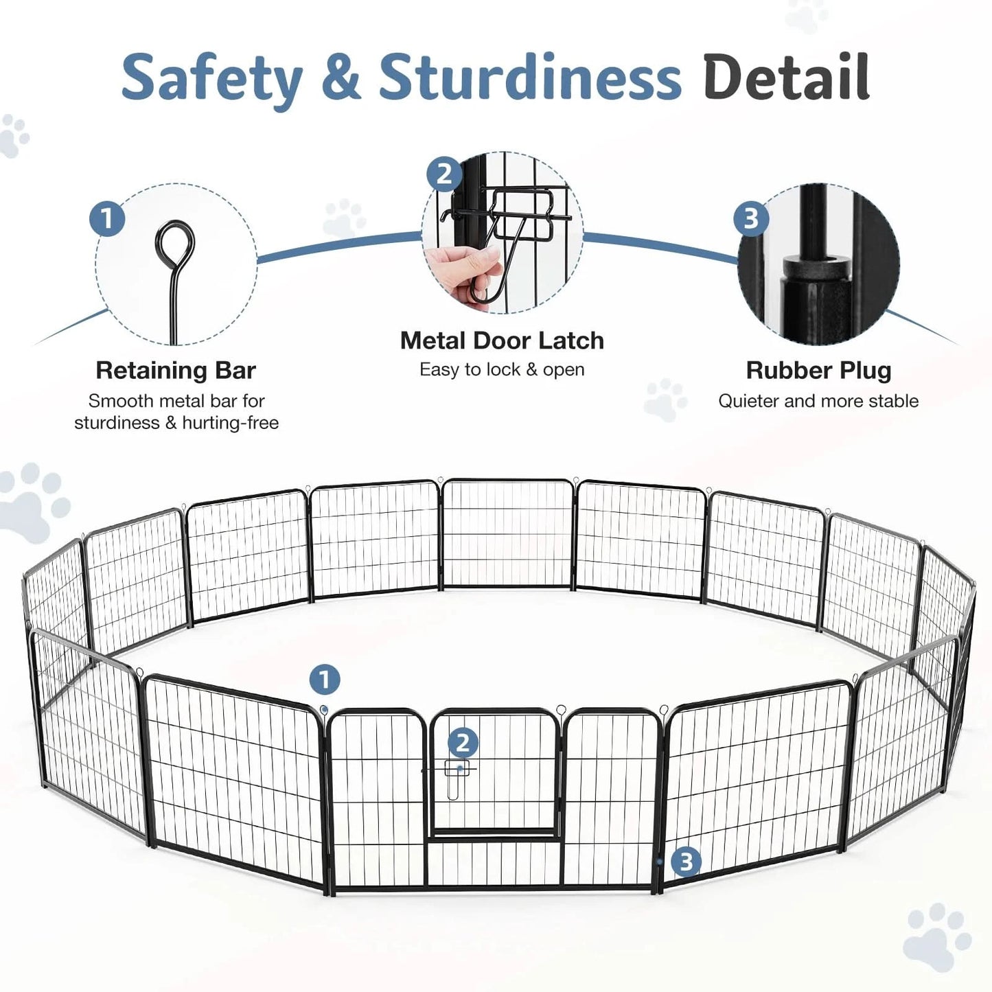 JHK 16 Panel Dog Playpen Indoor Pet Fence Exercise for Yard Gate Heavy Duty Crates with Doors Metal Dog Pen for Camping Outdoor