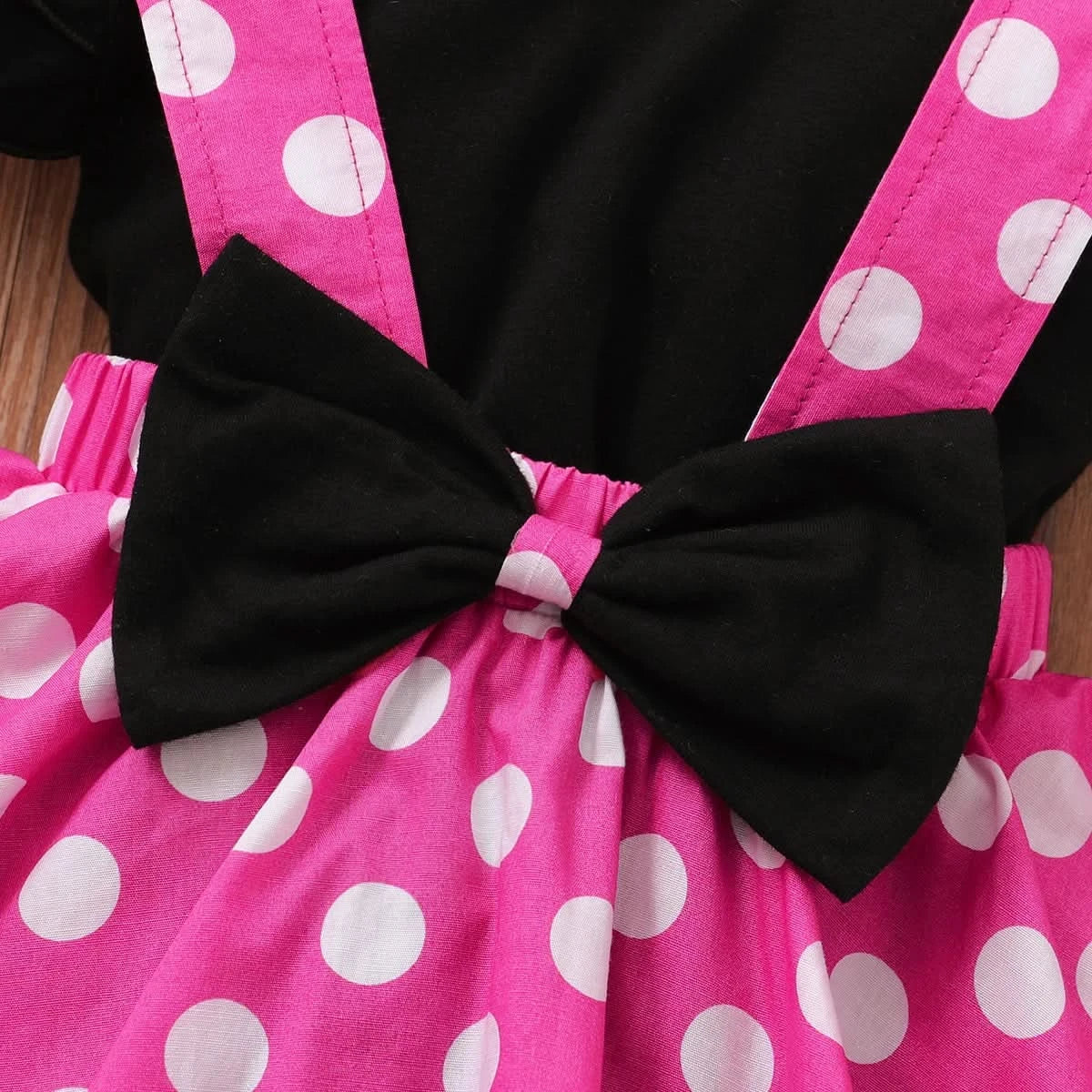 Toddler 1-5 Year Old Girl Round Neck Flying Sleeve Top+Dot Bow Strap Skirt Piece Suitable for Travel and Travel Girl Summer Set - M & M Global