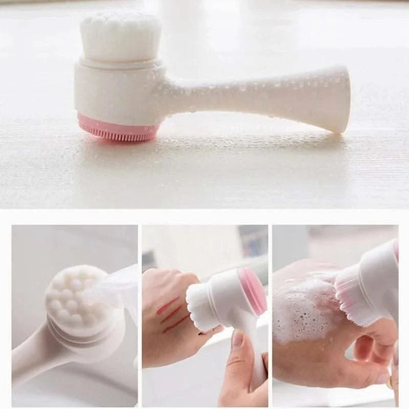 3D Double Silicone Facial Cleansing Brush Manual Massage Facial Brush Soft Bristles Exfoliator Double Sided Face Wash Brush - M & M Global