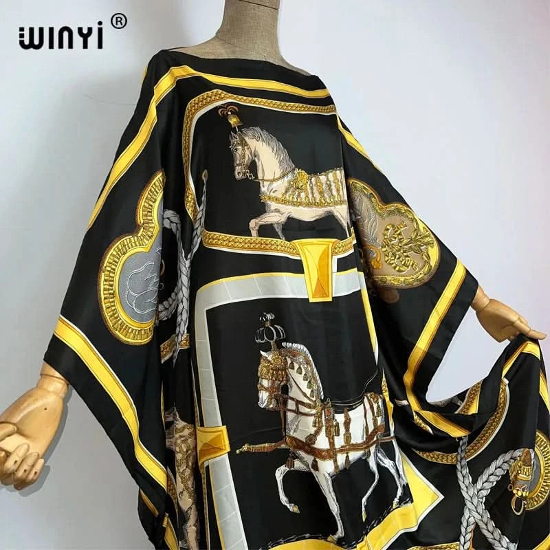 WINYI 2023 new Africa Fashion boho Popular printed twill Kaftan Maxi dress Summer Beach Bohemian Caftan long dress for lady - M & M Global