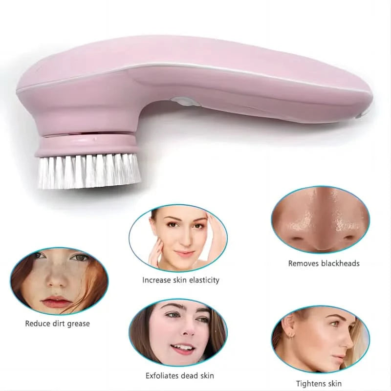 Facial Cleansing Brush Face Scrubber Electric Exfoliating Spin Cleanser Device Waterproof Deep Cleaning Massage Remove Blackhead - M & M Global
