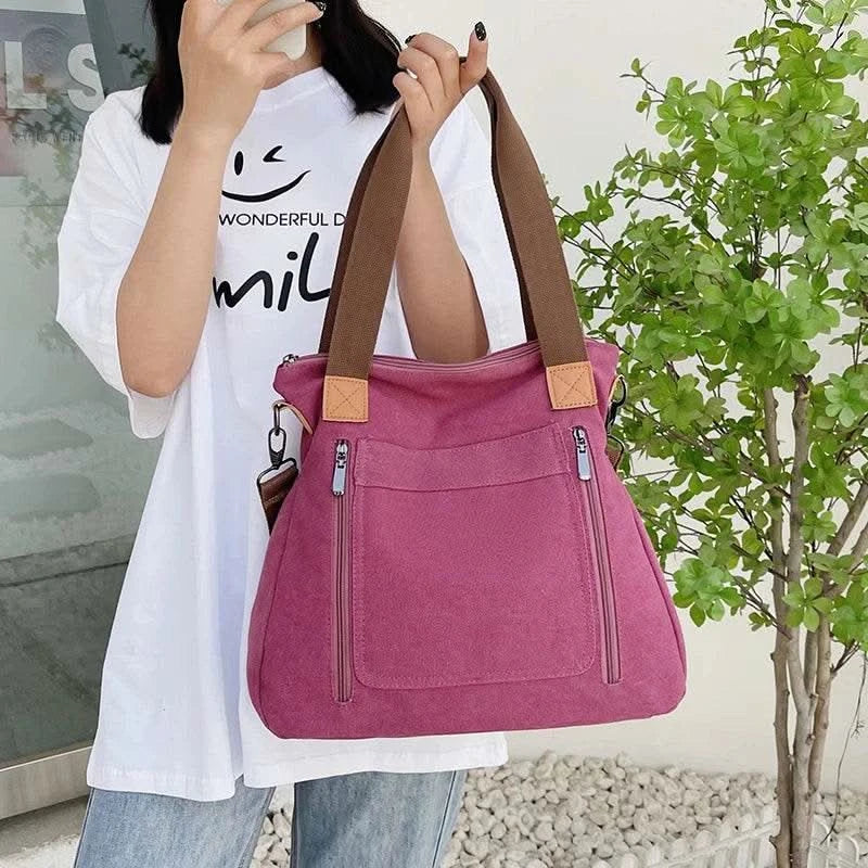 Cross-border large-capacity canvas women's bag, casual cross-body bag, Korean-style fashionable tote bag, simple handbag, new st - M & M Global