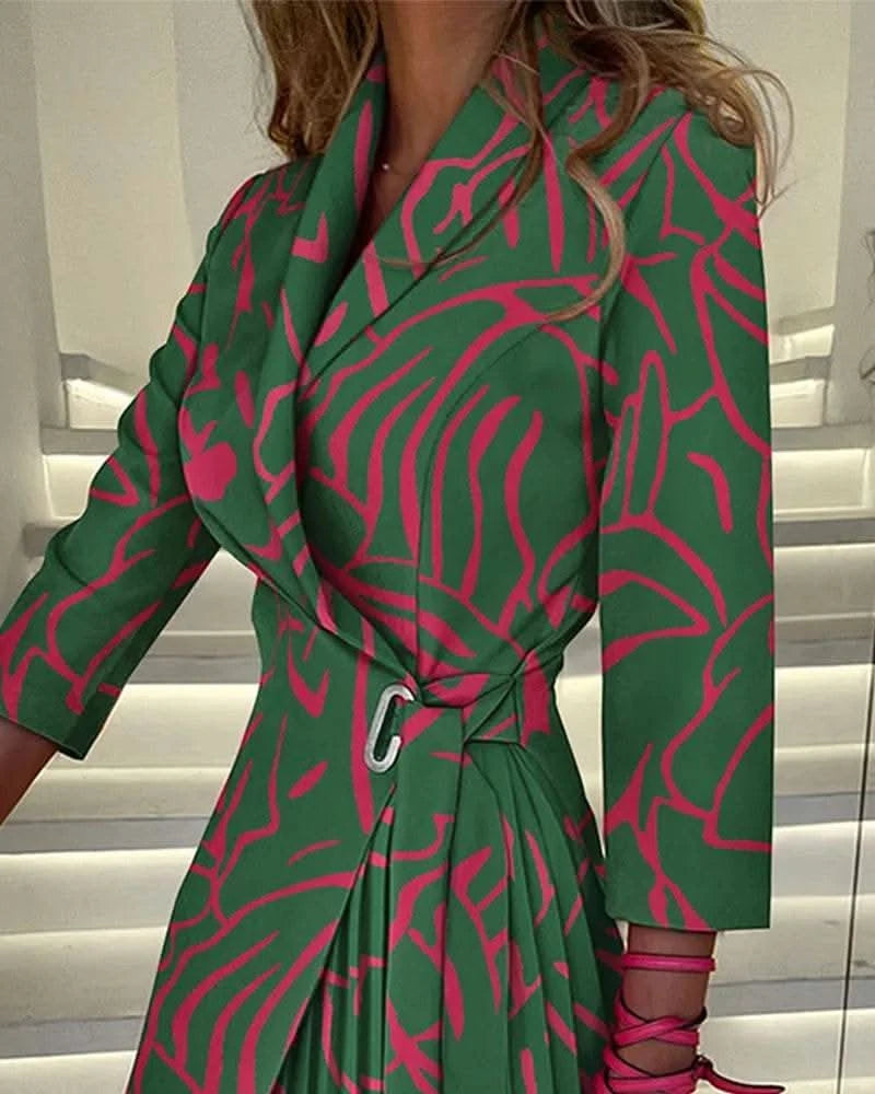 Dresses For Women 2023 Casual Long Sleeve Print Lapel Lace Up Mini Dress Blazer Elegant Office Ladies Vestidos Party Evening - M & M Global