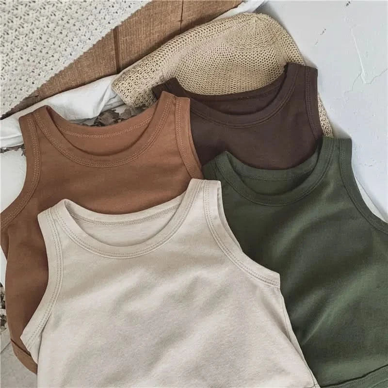 Korean Glutinous Kids Boys Tank Top Cotton Solid Round Collar Infant Babys Boy Vest Tees Thin Cool Sleeveless Tops For 1-6Y Boys - M & M Global