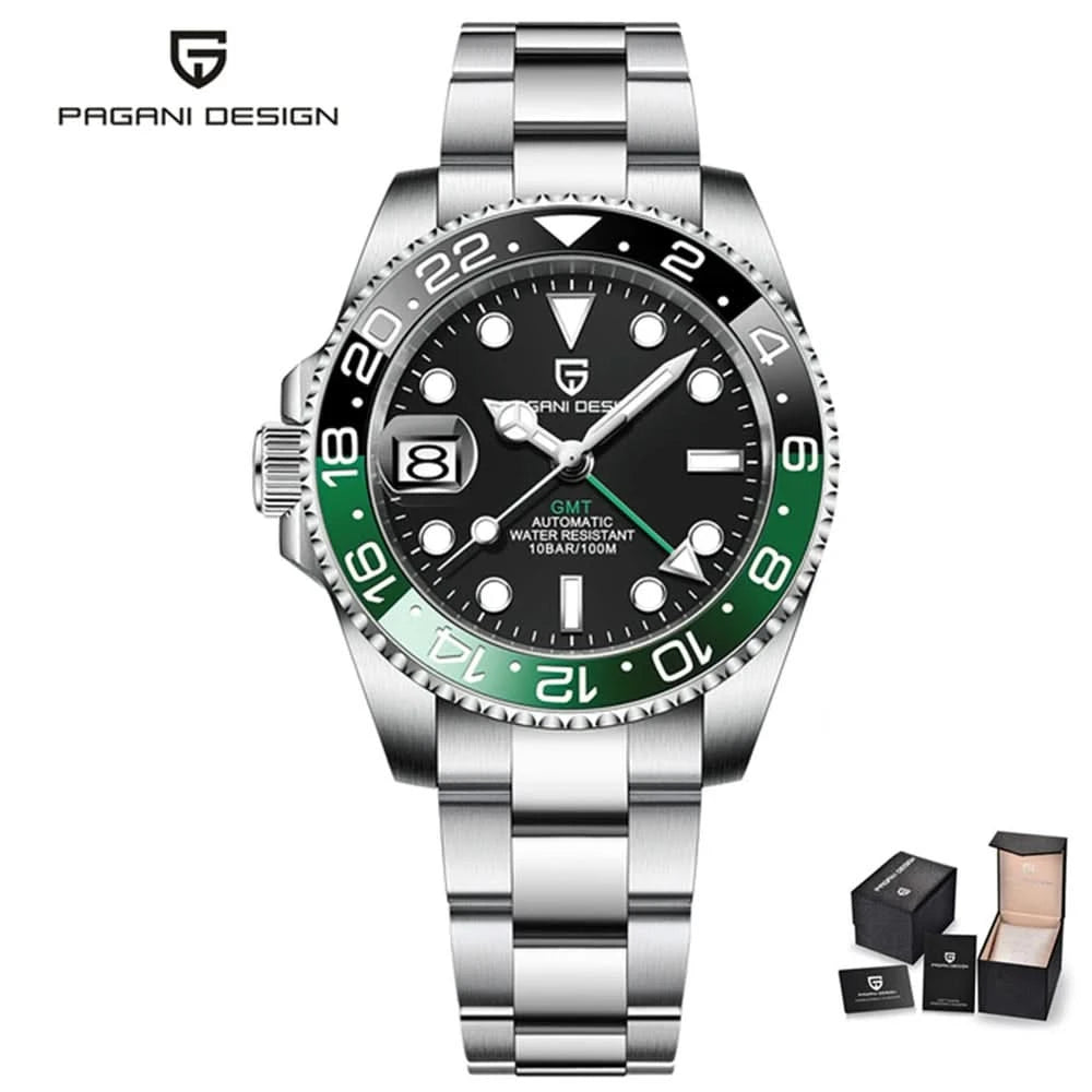 PAGANI DESIGN PD-1662 Luxury GMT Men Mechanical Wristwatch Sapphire Glass Stainless Steel 100M Waterproof Automatic Watches - M & M Global