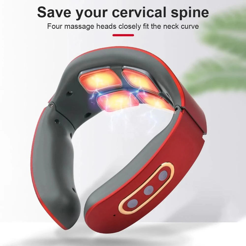 Electric Neck Shoulder Pulse Massager Kneading 4 Head TENS Magnetic Pulse Heating Cervical Vertebra Relax Pain Relief Massage - M & M Global