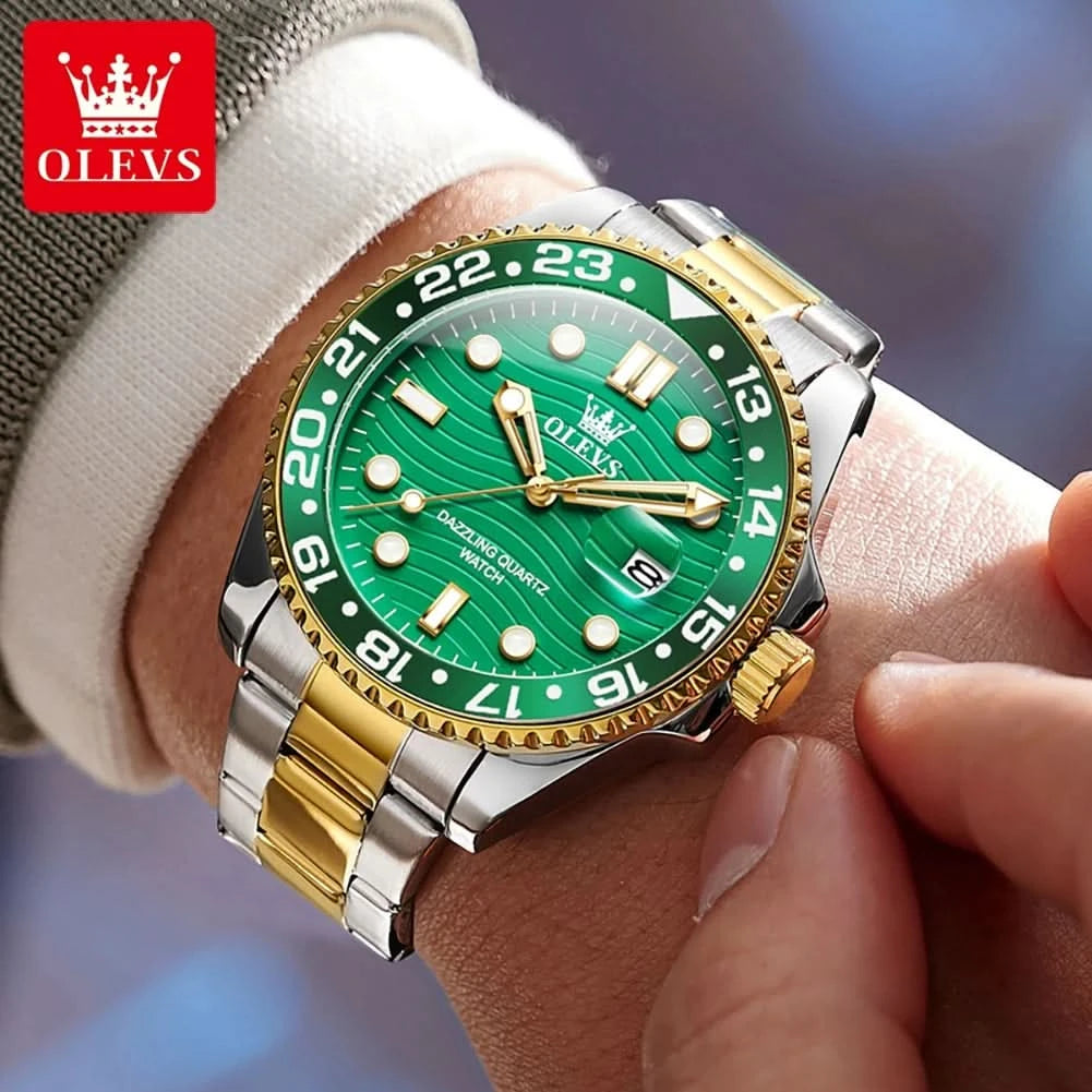 OLEVS Original Brand High Fashion Men's watch WaterproofCalendar Quartz Watch for Male Luminous Stainless Steel Authentic Watch - M & M Global