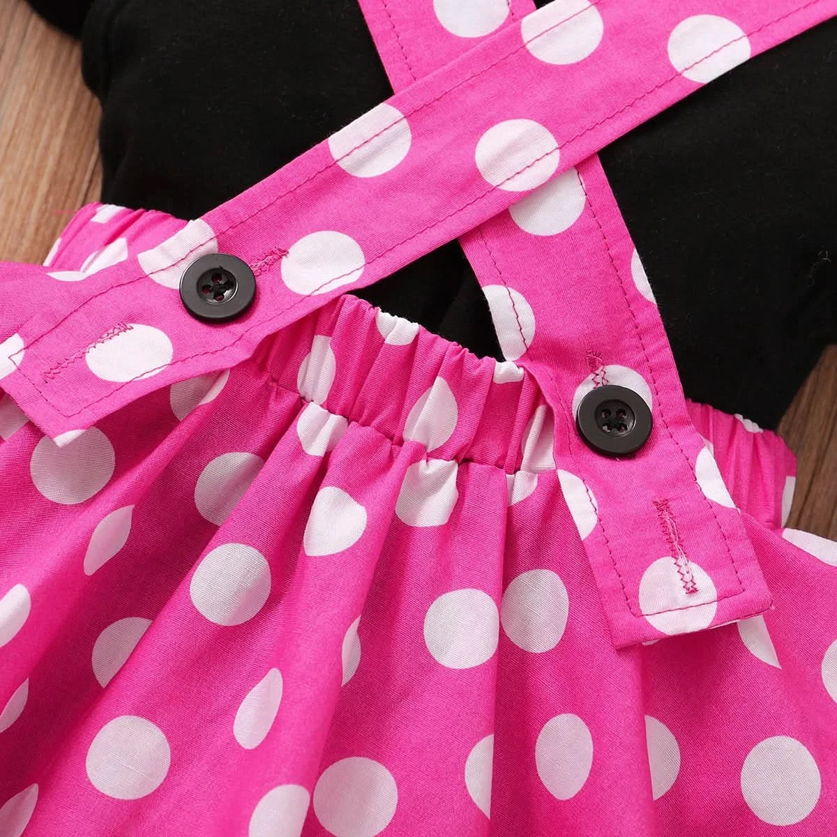 Toddler 1-5 Year Old Girl Round Neck Flying Sleeve Top+Dot Bow Strap Skirt Piece Suitable for Travel and Travel Girl Summer Set - M & M Global