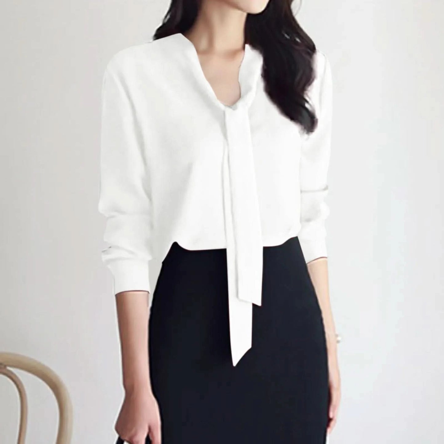 Female Elegant Shirt Women's Solid Color Long Sleeve Business Bow Ribbon Blouse Women Slimming Senior Sense Tunic Tops for Work - M & M Global