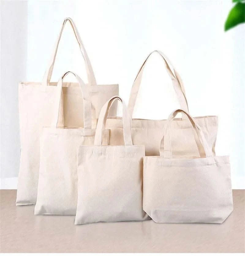 5 Pieces Set Blank Canvas Shopping Bags Reusable Foldable Casual Daily Shoulder Tote Handbag For Personalized Logo & Name Custom - M & M Global