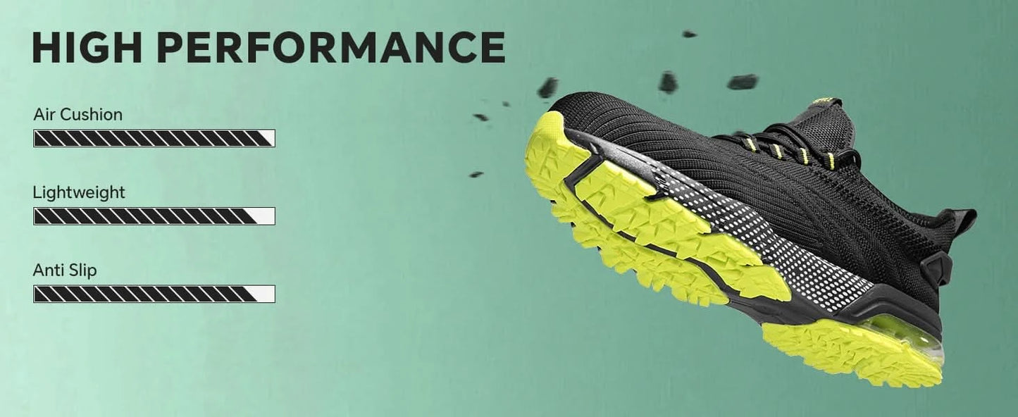 SPIEZ composite toe safety shoes, lightweight air cushion, men's work shoes in black and green - M & M Global