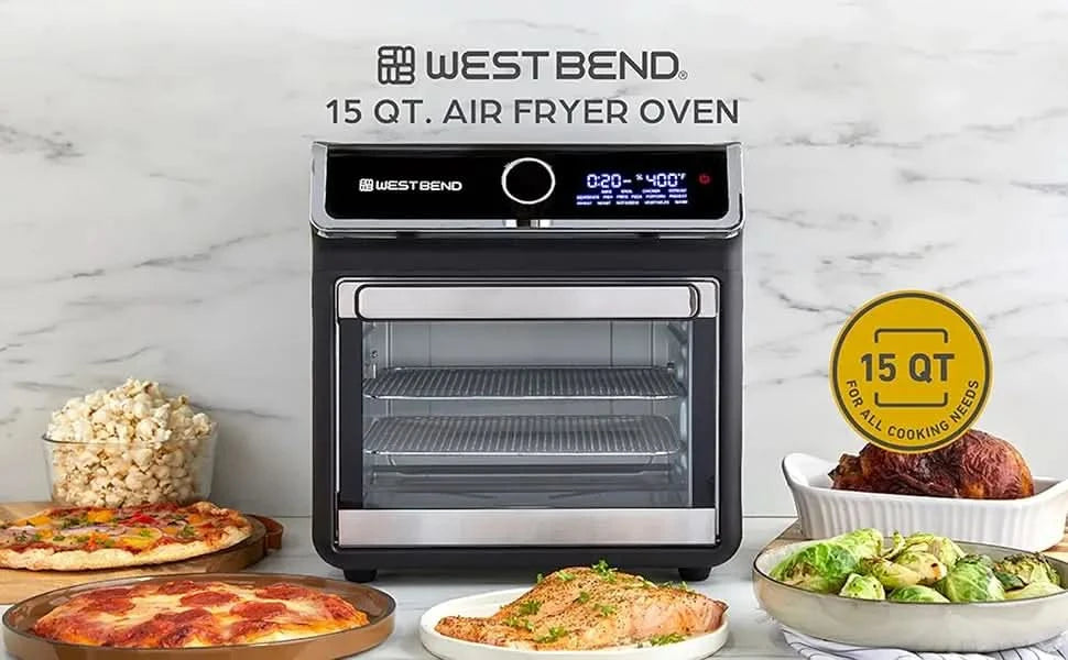 Air Fryer Oven 15-Quart with Digital Controls Easy-View Door and 16 Cooking Presets, Includes Eight Accessories, 1000-Watts, Bla - M & M Global