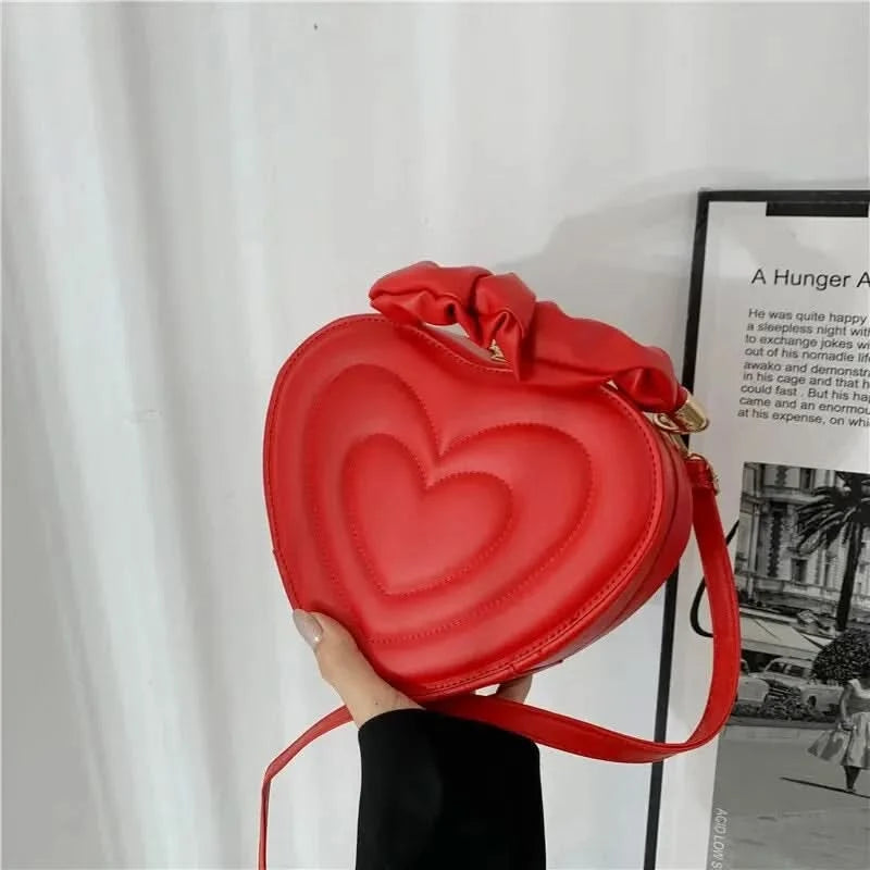 Luxury Quilted Handle Women PU Leather Shoulder Bag Fashion Heart Solid Color Crossbody Bag - M & M Global