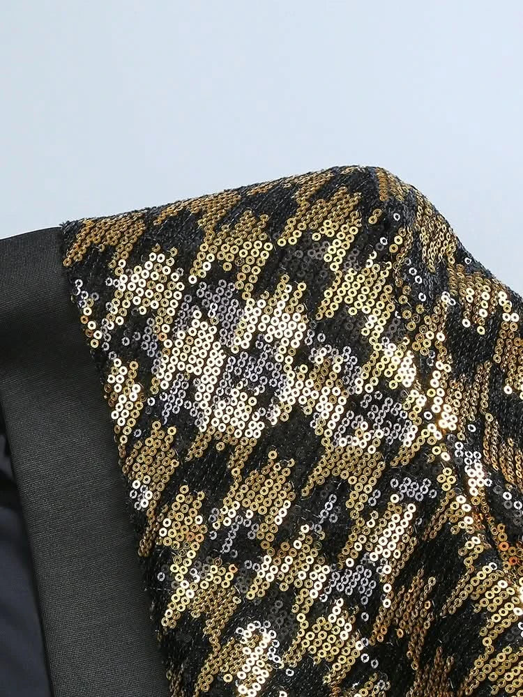 Sexy V Neck Bird Lattice Sequins Maxi Dress Women Black Gold Sequin Long Sleeves Bocycon Long Dress Runway Evening Party Gown - M & M Global