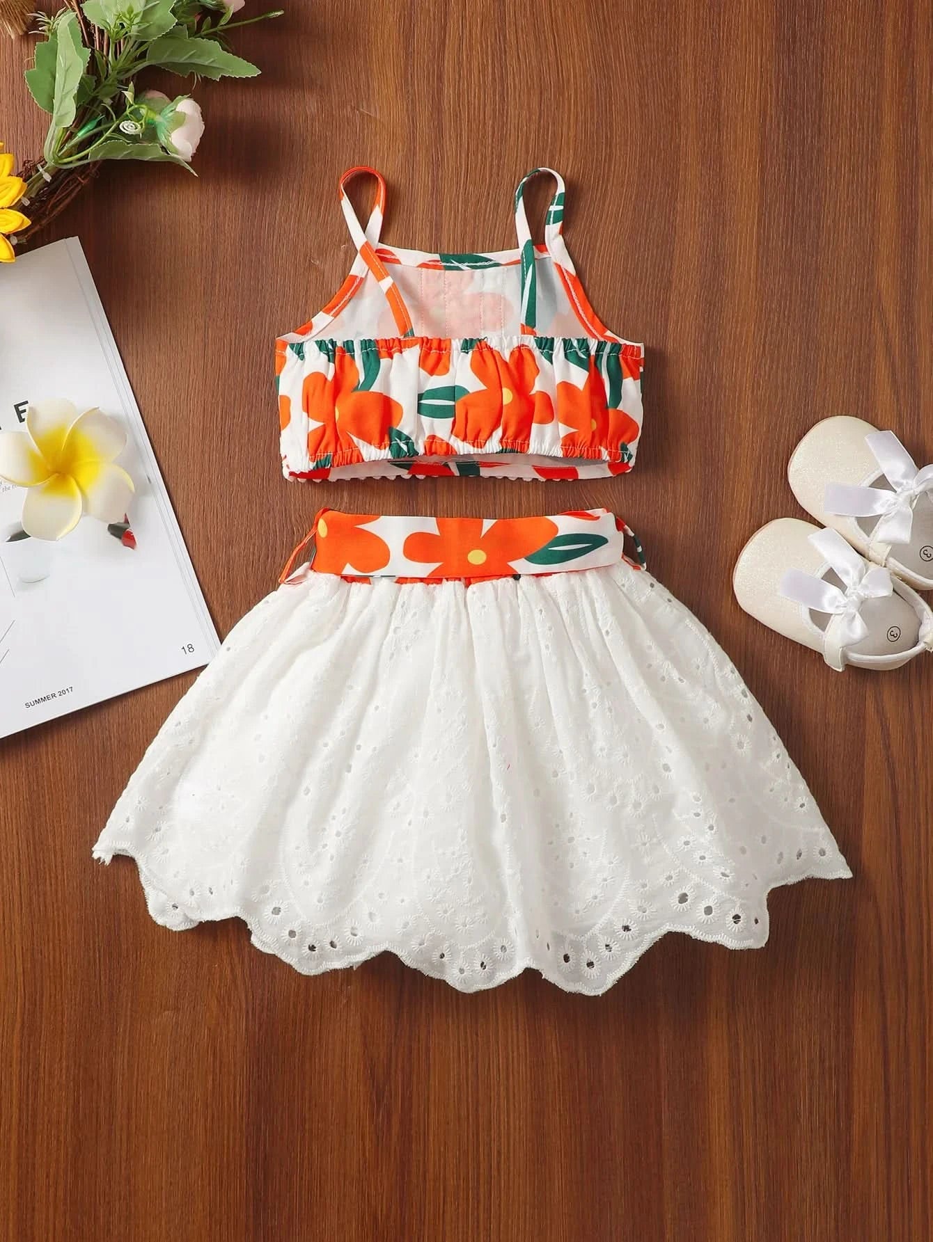 Summer Baby Girl Fashion Lace Strap Top Short Skirt Set Baby Girl Cute Fashion Casual Embroidered Skirt Set - M & M Global