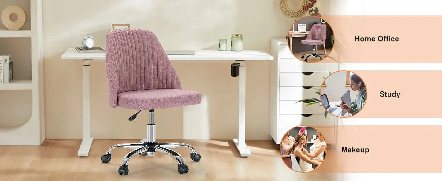JHK Armless Small Desk Office Chair Cute Vanity Swivel Chair with Back Modern Fabric with Wheels Swivel Task Home Gaming Chair