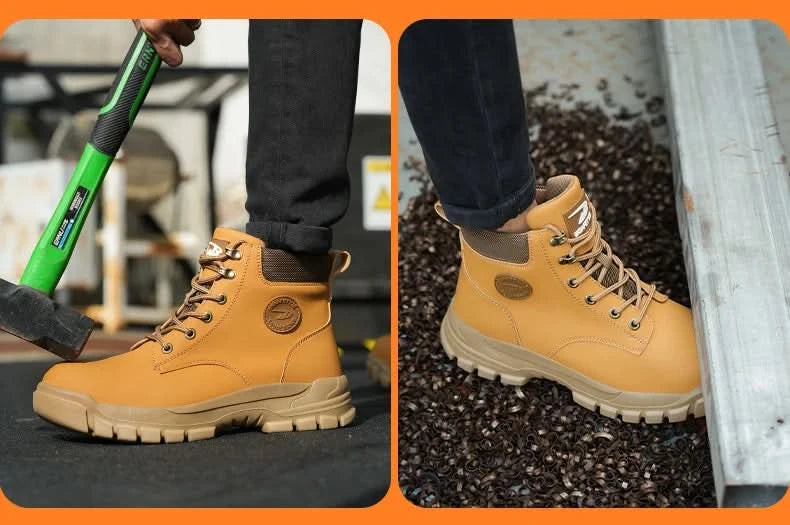 Mens Puncture-Proof Steel Toe Safety Boots Oil & Slip-Resistant Industrial Shoe Outdoor Work Shoes for Mechanics & Construction