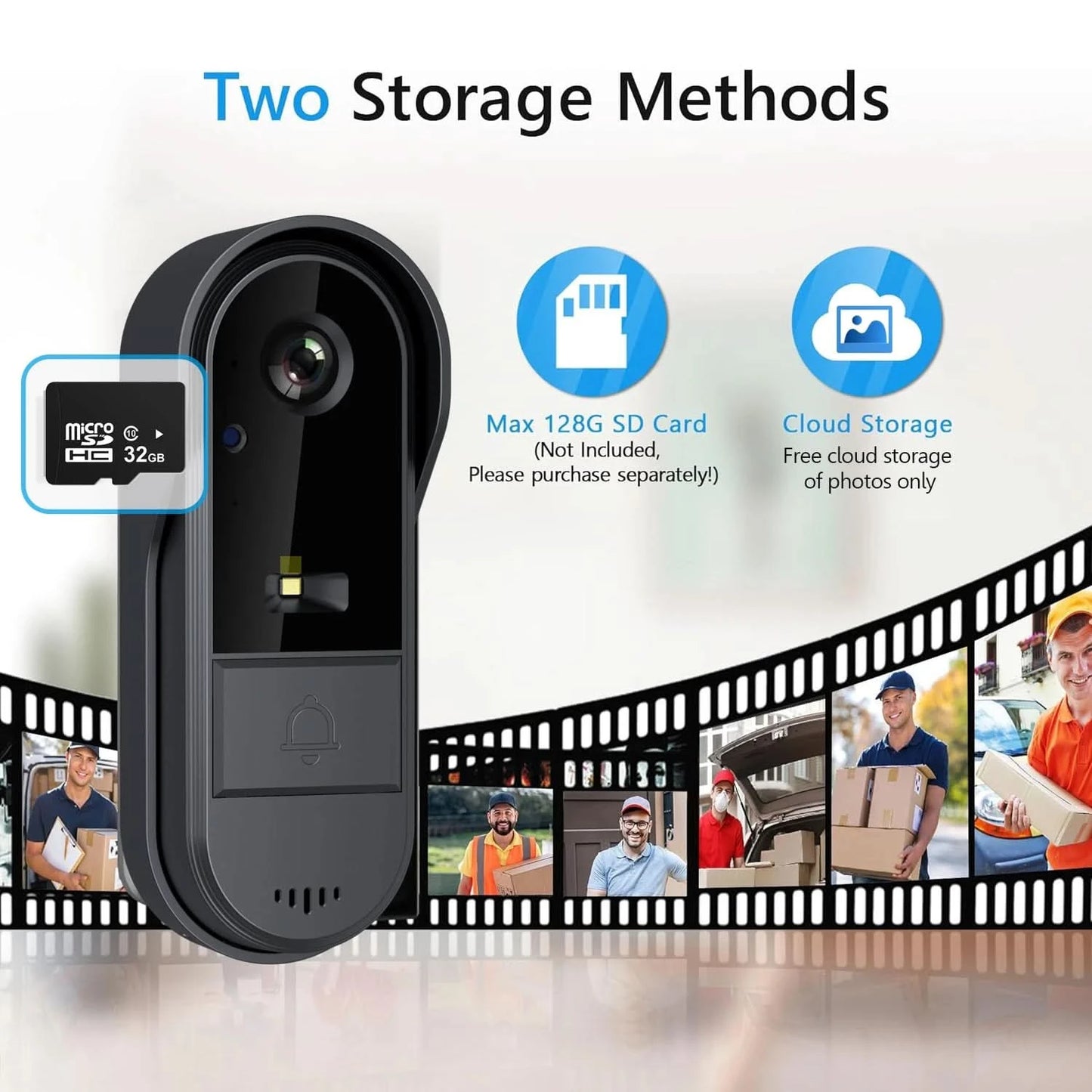 Tuya WiFi doorbell 2-way HD 1080P, microSD/cloud, waterproof, 1000mAh battery, long standby,Wireless Security Camera - M & M Global