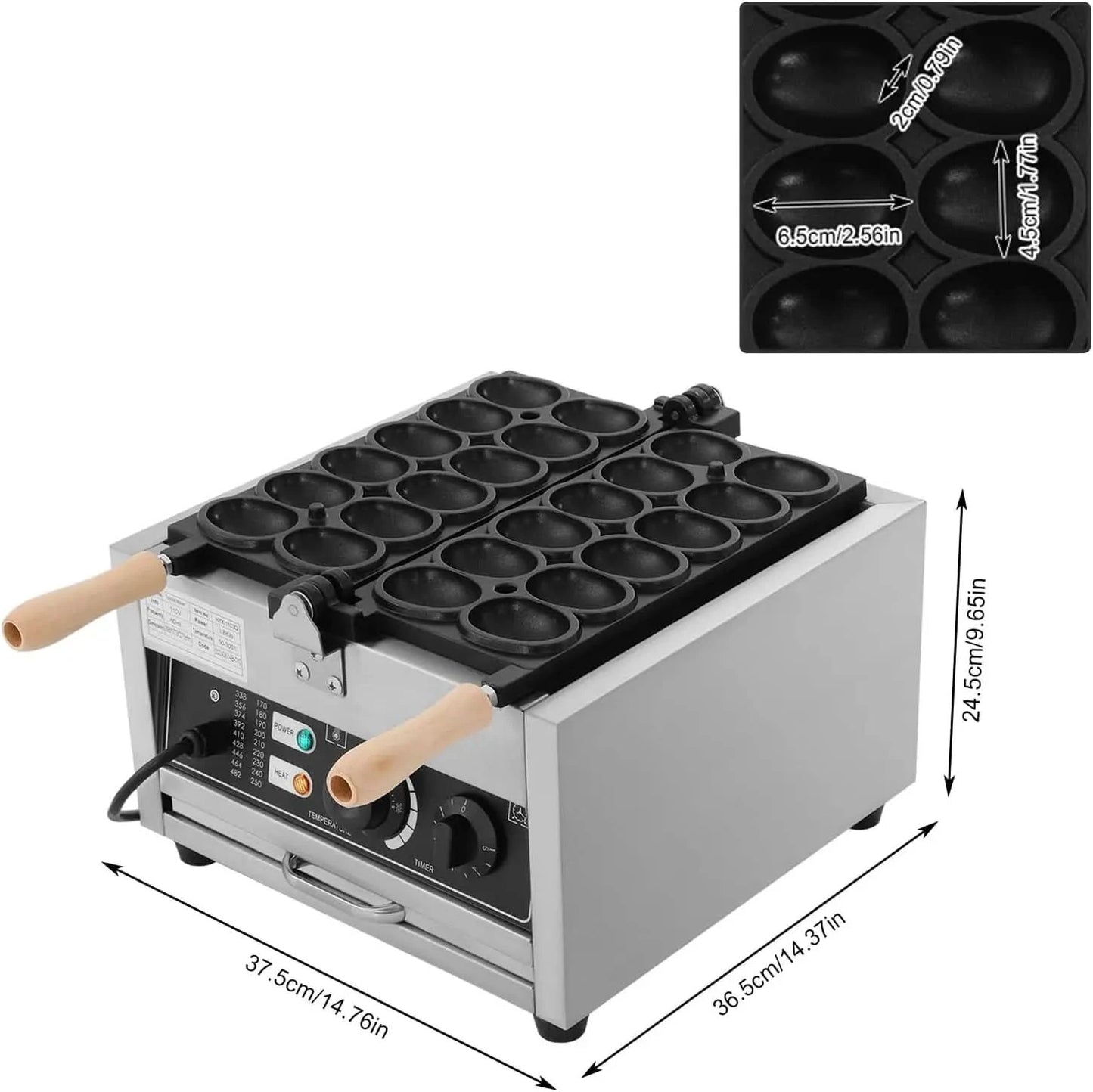 16 Grids Commercial Waffle Maker 1750W Round Waffle Baker Machine With 122-572β Temp Range and Time Control Non-stick Waffle Iro - M & M Global