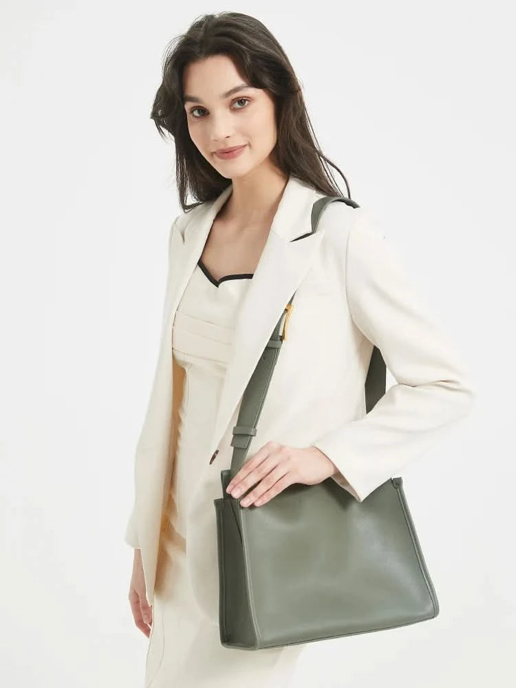 Zency Women's Messenger Bag Soft Genuine Leather Crossbody Bag Satchel Large Capacity Pockets Designer Dark Green Handbag - M & M Global