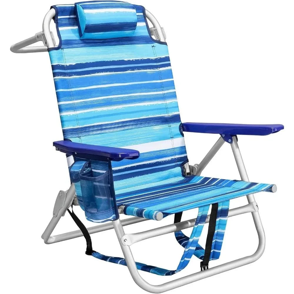 Backpack Beach Chairs for Adults,Pack Folding Heavy Duty Camping Chair with Large Pockets and Cup Holder,Adjustable high Beach