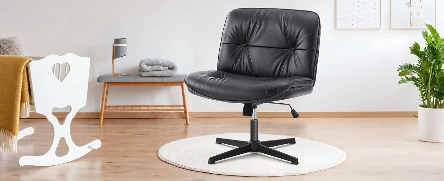 JHK PU Leather Cross Legged Office Chair Armless Desk Chair with Dual-Purpose Base Adjustable Swivel Fabric Task Vanity Home