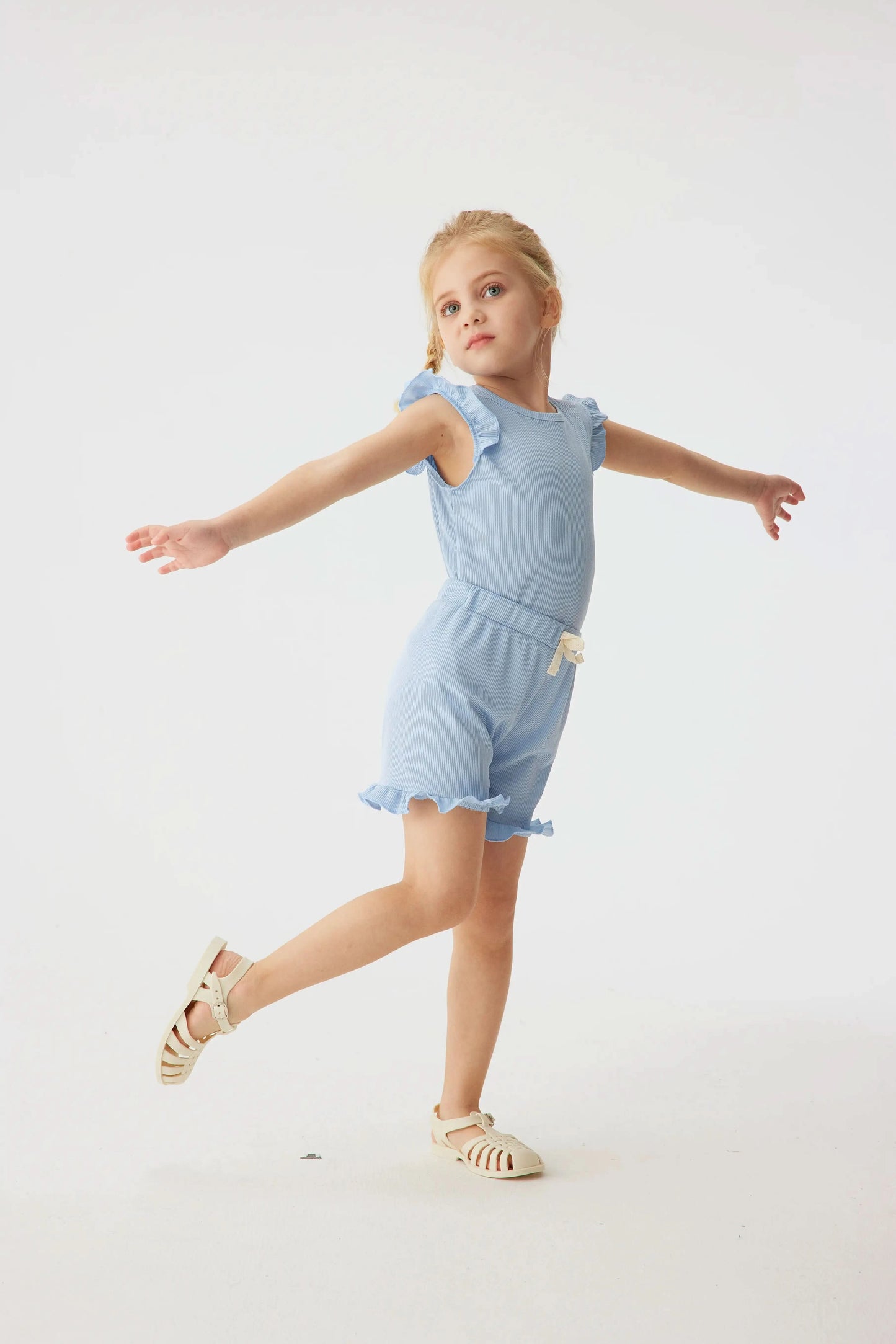 2024 Summer Hot selling Little Girl Daily Casual Clothing Minimalist Little Girl Polyester Set Cool Sleeveless Shorts Set Girl - M & M Global