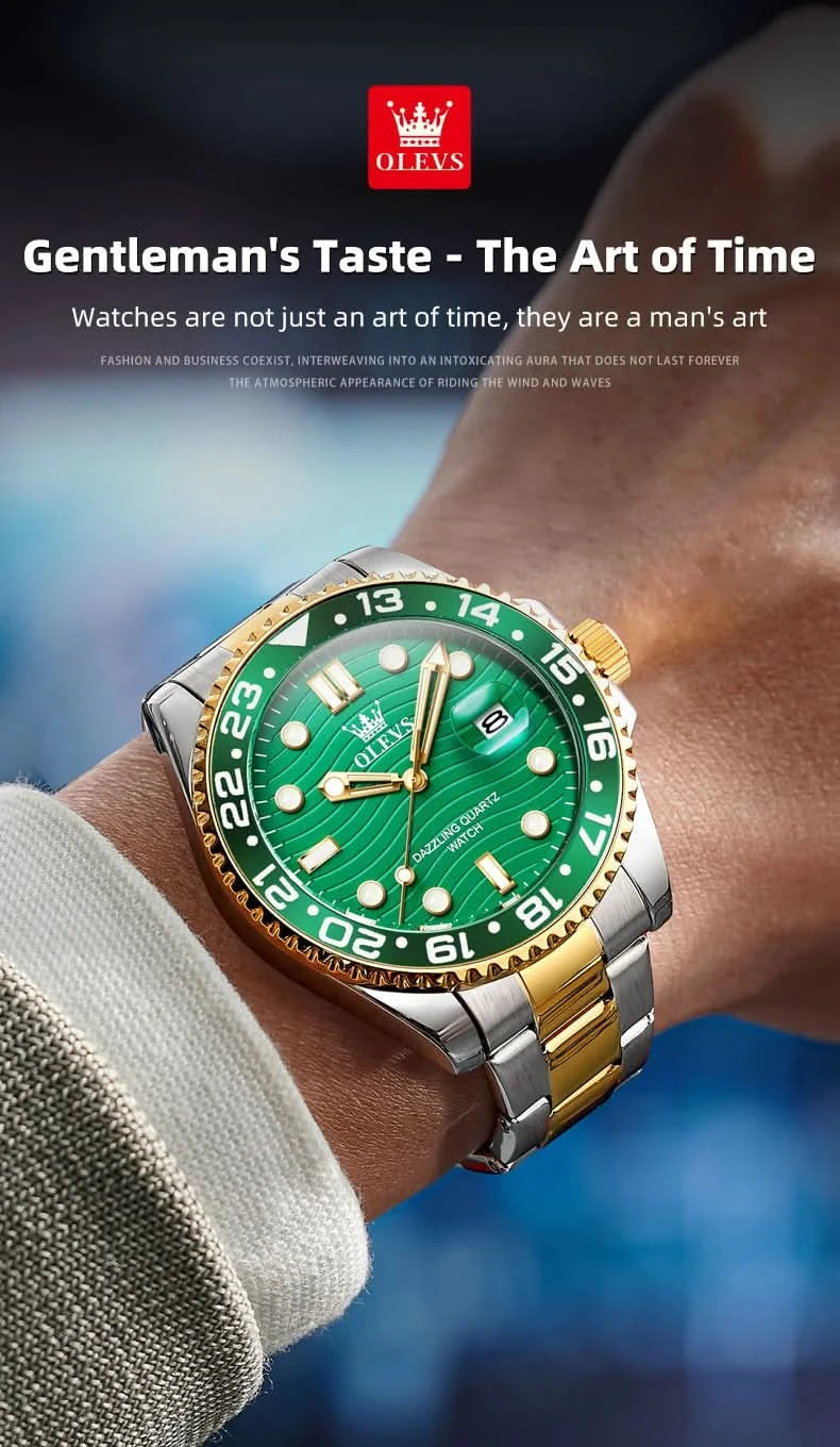 OLEVS Original Brand High Fashion Men's watch WaterproofCalendar Quartz Watch for Male Luminous Stainless Steel Authentic Watch - M & M Global