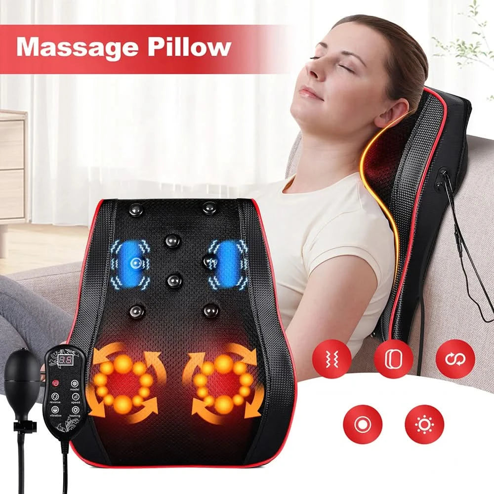 Shoulder Neck Back Trapezius Massage Pillow Shiatsu Kneading Cervical Ttraction Body Massager Car Back Pillow - M & M Global